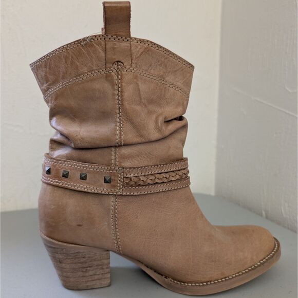 Steve Madden Women's Leather Western Boots size 8 Block Heel Tan Slouch Pull On - Picture 5 of 9